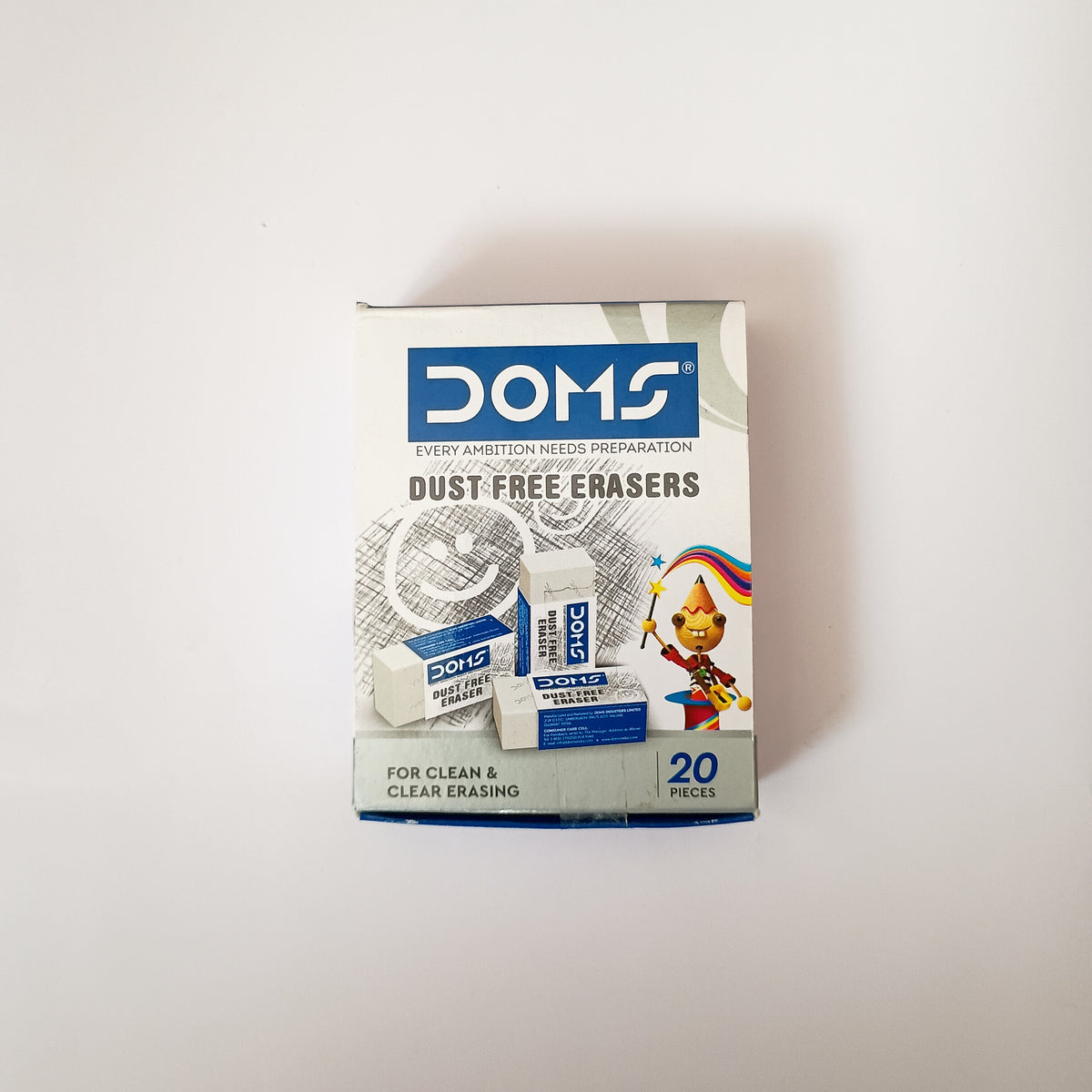 Doms Erasers | Non-Dust Eraser | 20 Pieces Pack for School & Office
