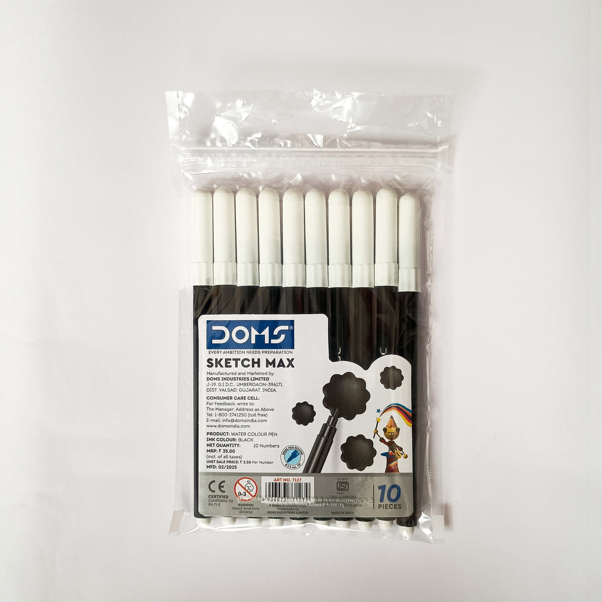Doms Black Colour Sketch Pen | 10 Pieces Pack | Smooth & Dark Sketching Pens