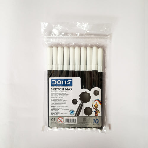 Doms Black Colour Sketch Pen | 10 Pieces Pack | Smooth & Dark Sketching Pens
